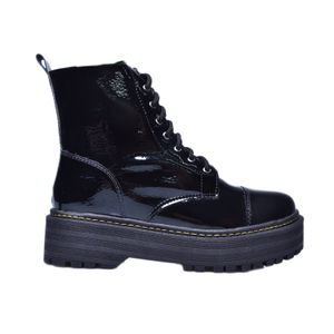 Bota Lady Choice Coturno Plataforma Verniz Preto Feminina