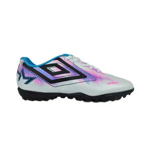 Chuteira Umbro Society Heatmap Jr Branco/Azul/Pink Infantil