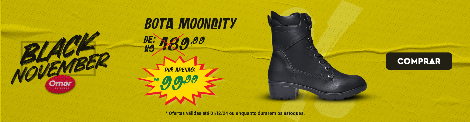 Bota Mooncity Coturno Salto Baixo Preto Feminina